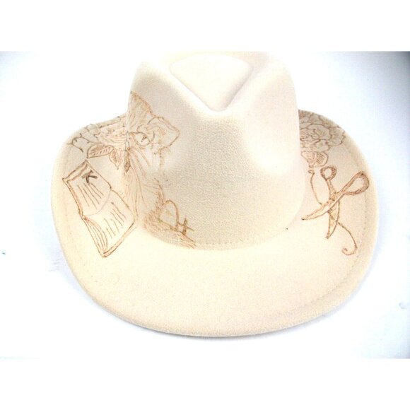 Custom Cowboy WSomens Fedora Hat Wide Brim Western Boho Cream Harry Potter Theme - Picture 5 of 6